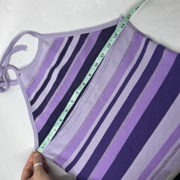 Vintage XOXO Jeans Juniors Crop Top Medium Purple Striped Halter Boho Y2K 1990s - Picture 7 of 8